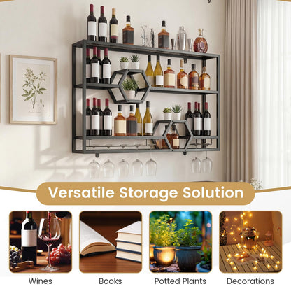 Wall Mounted Wine Rack, 3-Tier Hanging Bar Shelves