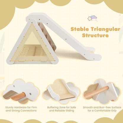 4 in 1 Wooden Triangle Climbing Set with Ramp Sliding Board