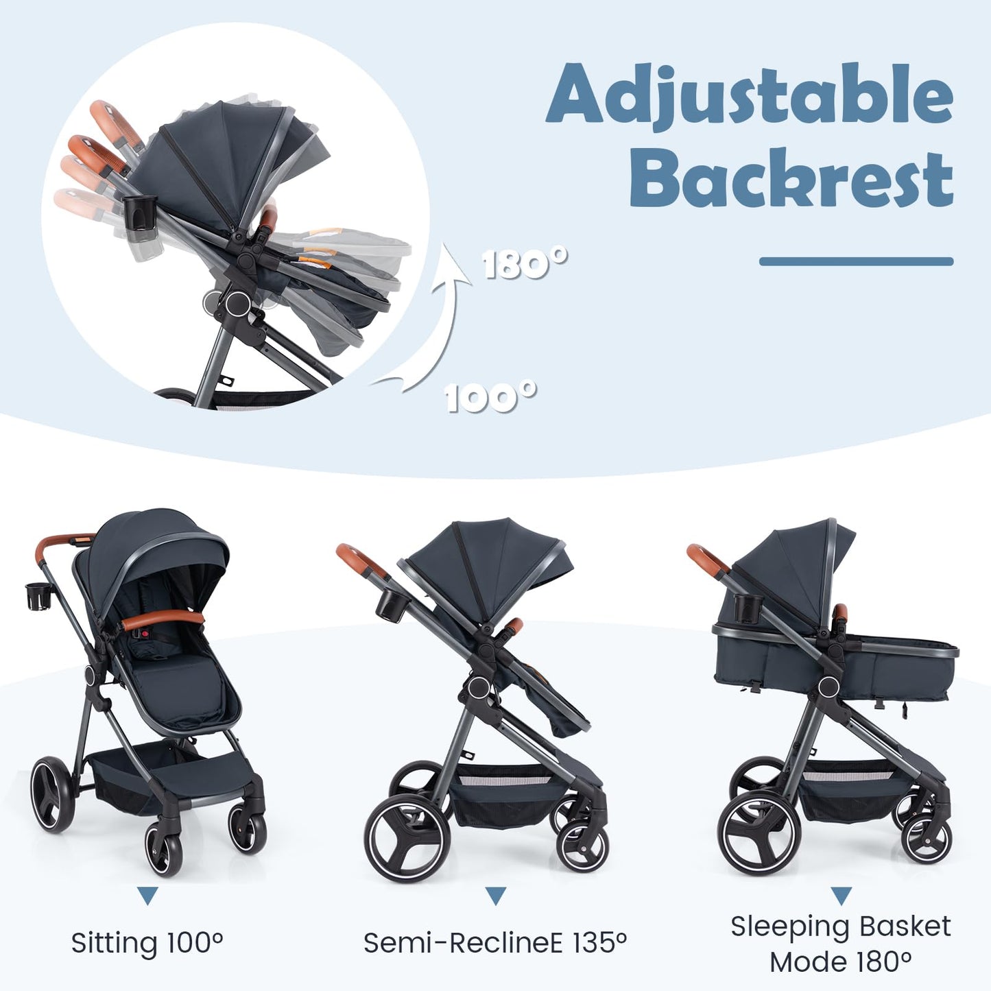Convertible Baby Stroller with Footmuff and Extendable Canopy