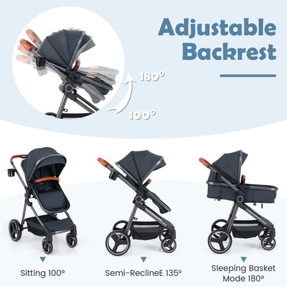 Convertible Baby Stroller with Footmuff and Extendable Canopy