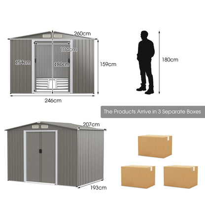 8.5x7FT Outdoor Galvanized Metal Garden Shed with Foundation