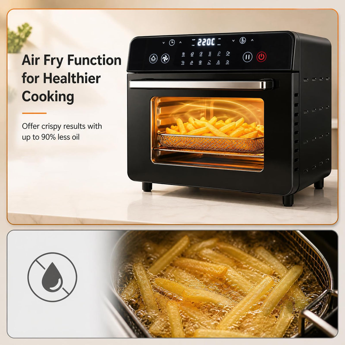 22 L 1800W Air Fryer Toaster Oven Combo 12-in-1 Convection Countertop Oven