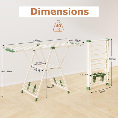 2-Level Clothes Airer Dryer Horse with Height-Adjustable Wings (163x56x99-158cm)