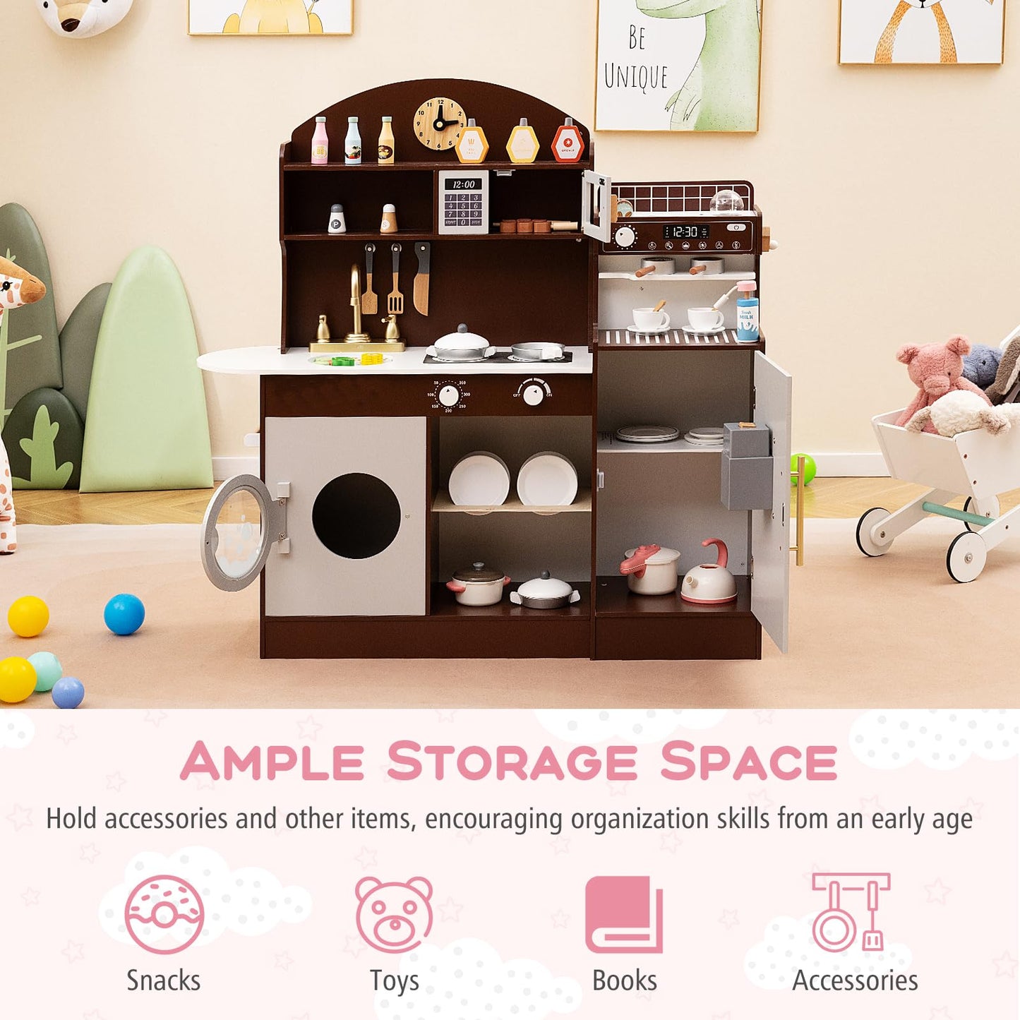 Pretend Play Kitchen with Sink and Microwave for 3+ Years