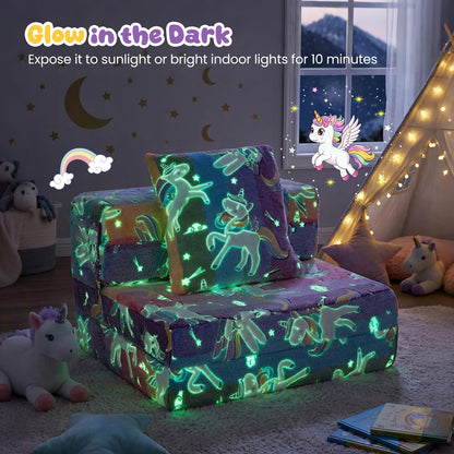 Glow In the Dark Kids Couch with Washable Zippered Covers and Extra Pillow