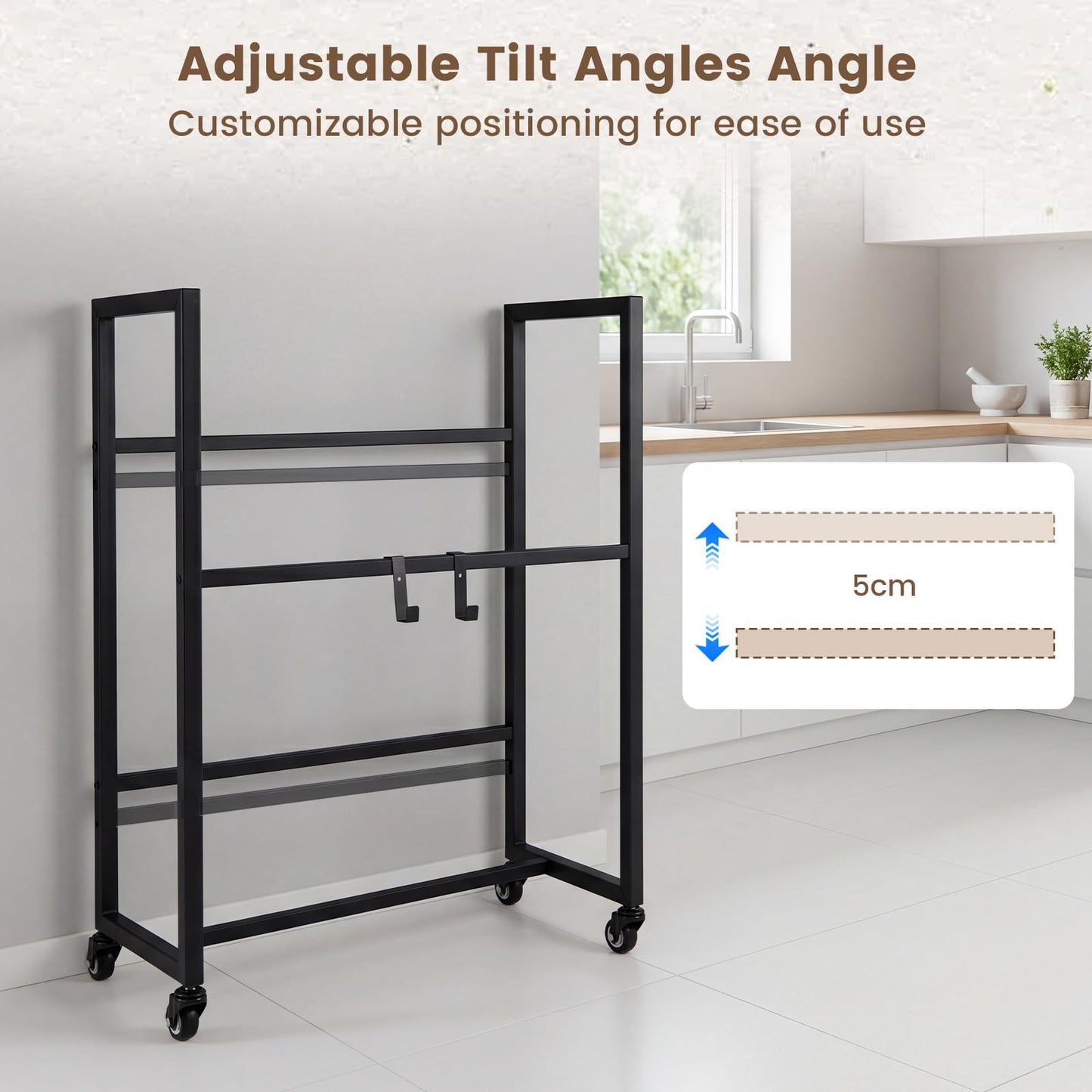 Rolling Drink Crate Rack for 4 Box, Metal Bottle Storage Shelf with 4 Wheels