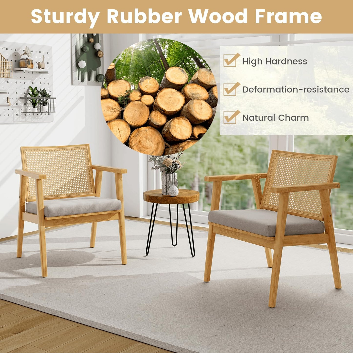 Modern Accent Chair with Solid Rubber Wood Frame