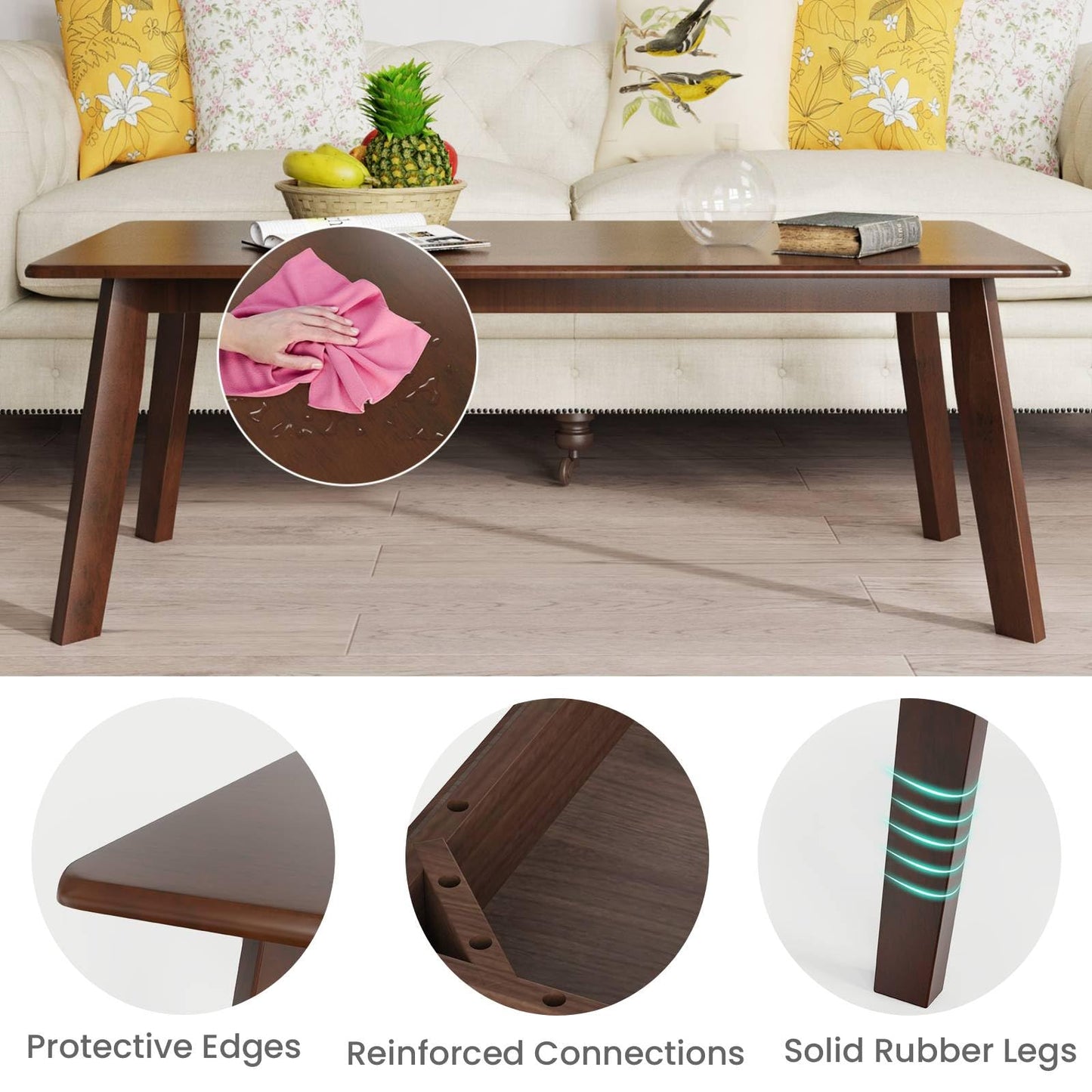 Rectangular Coffee Table with Rubber Legs