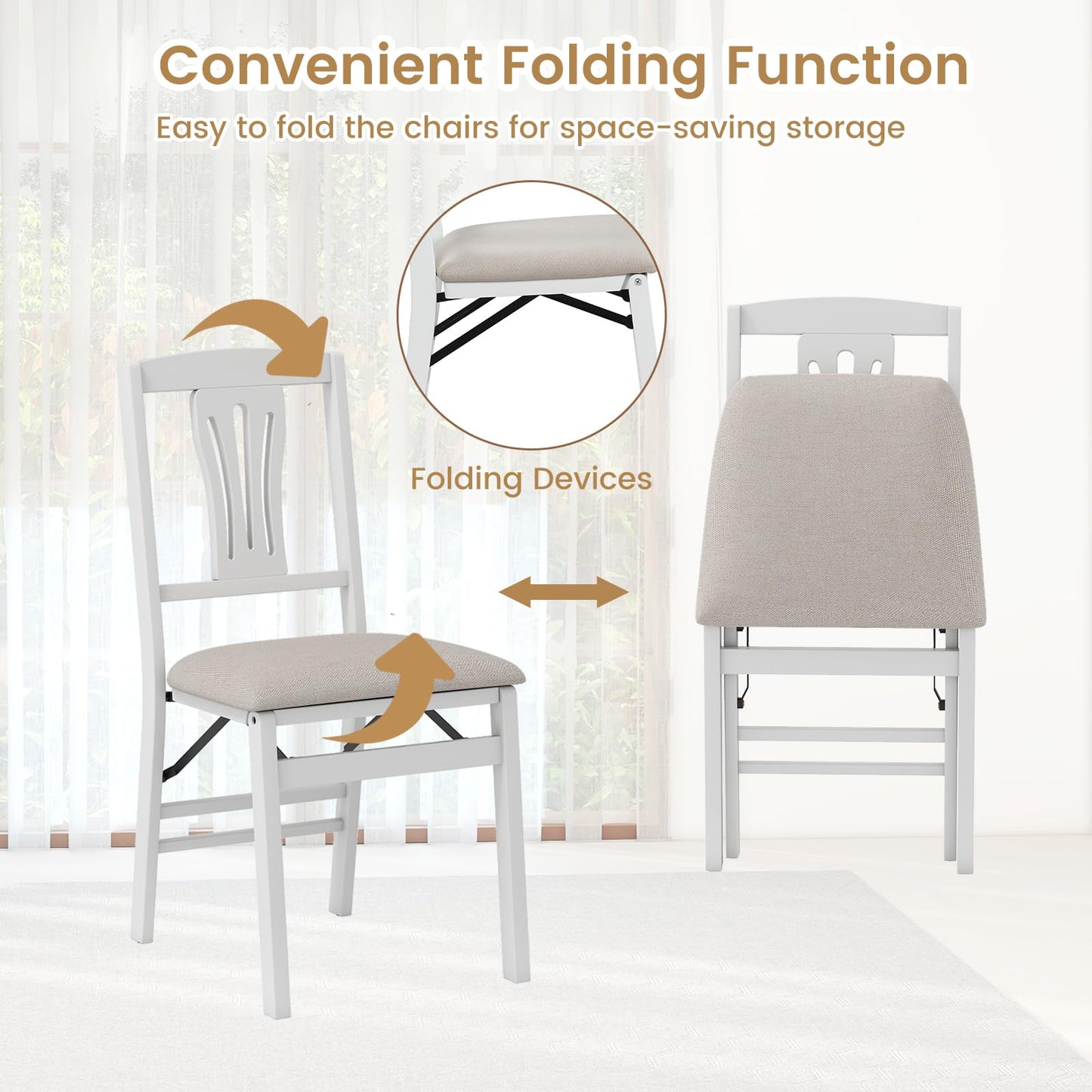 Set of 2 Folding Dining Chairs with Soft Padded Seat and Hollow-out Backrest