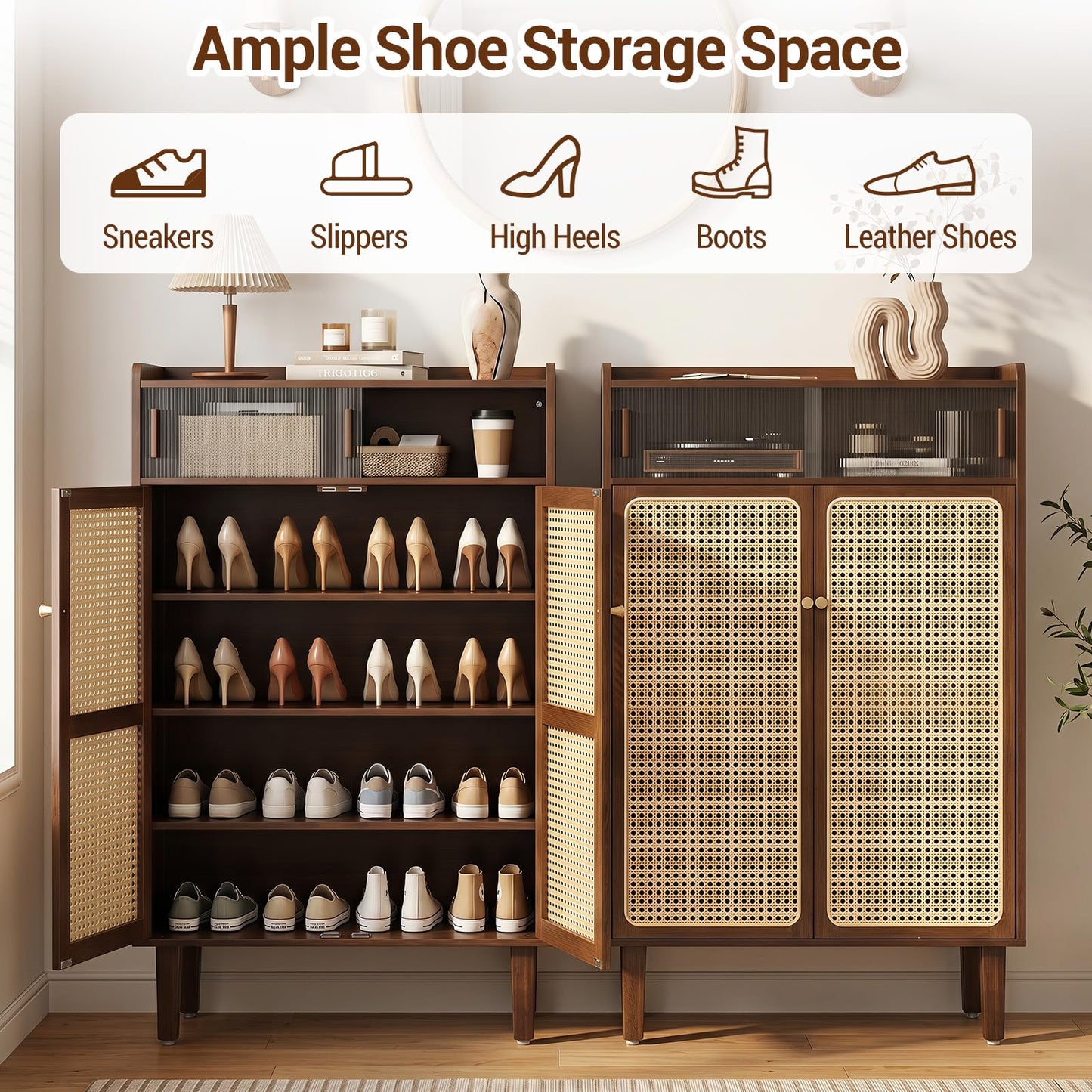 Bamboo Shoe Cabinet, 6-Tier Shoe Storage Cupboard