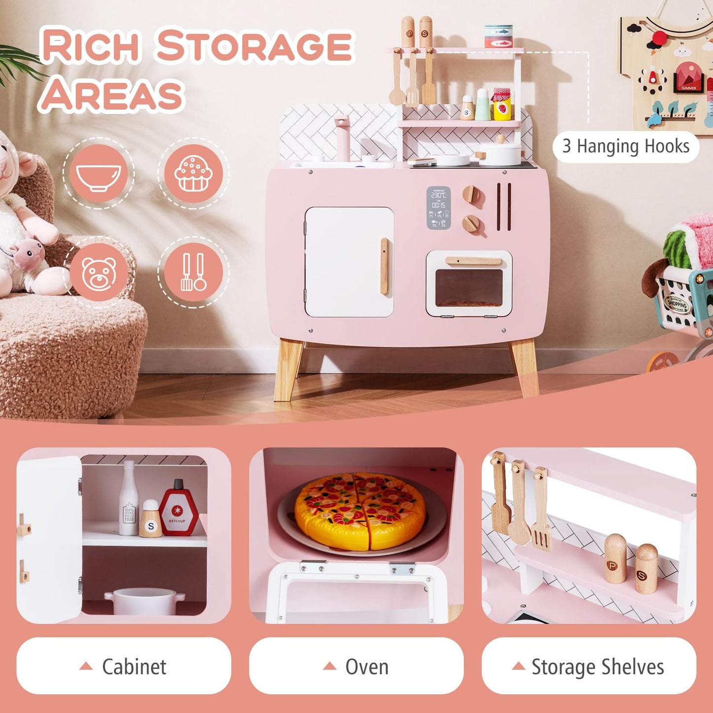 Wooden Kitchen Playset with Stoves and Cookware Accessories