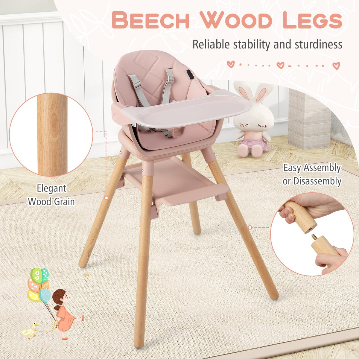 3 in 1 High Chairs for Babies and Toddlers with Foot Rest and Removable Double Tray
