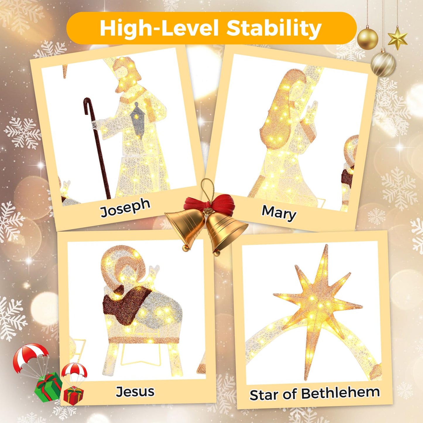 110 cm Christmas Nativity Set with 160 Warm White LED Lights and Zip Ties