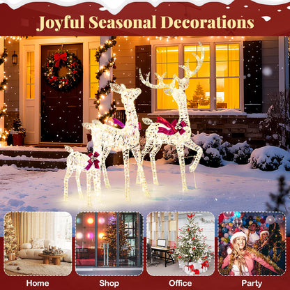 3-Piece Christmas Lighted Iridescent Reindeer Family Set Pre-lit Xmas Deer Family
