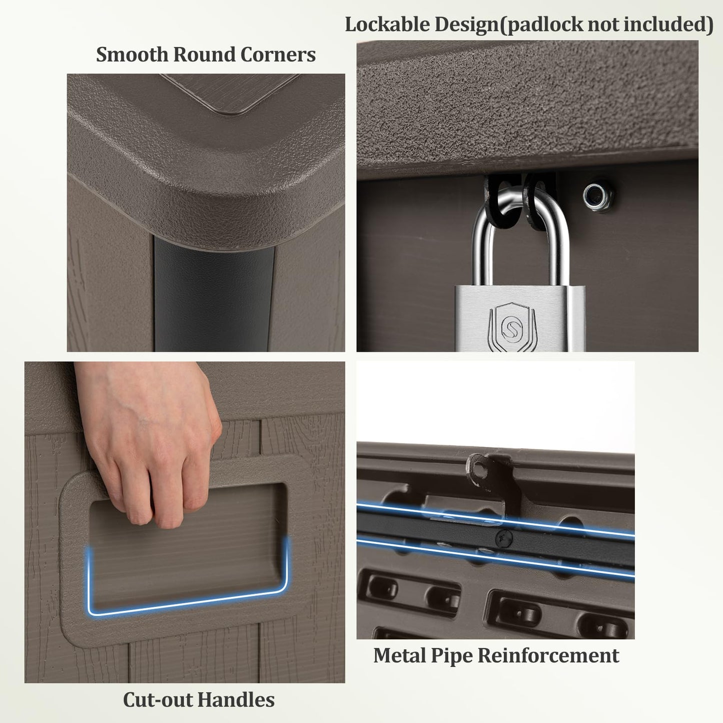 380L Waterproof Resin Deck Box Bench with Lockable Lid & Side Handles