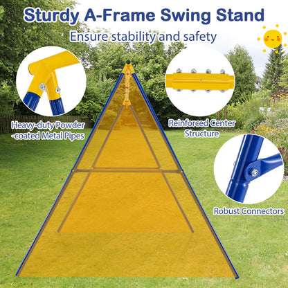 A-Frame Metal Swings Stand with Belt Swing and Nest Swing