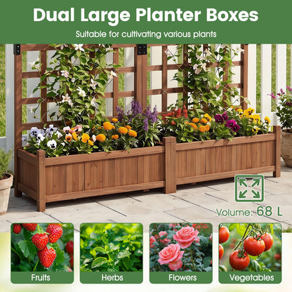 Wooden Garden Planter with Trellis, Raised Garden Bed with 2 Boxes