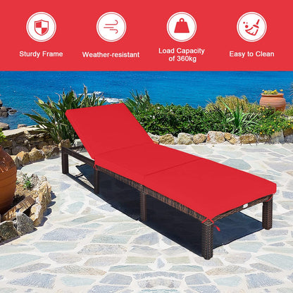 6-level Adjustable Outdoor Leisure Rattan Sun Bed with Removable Cushion