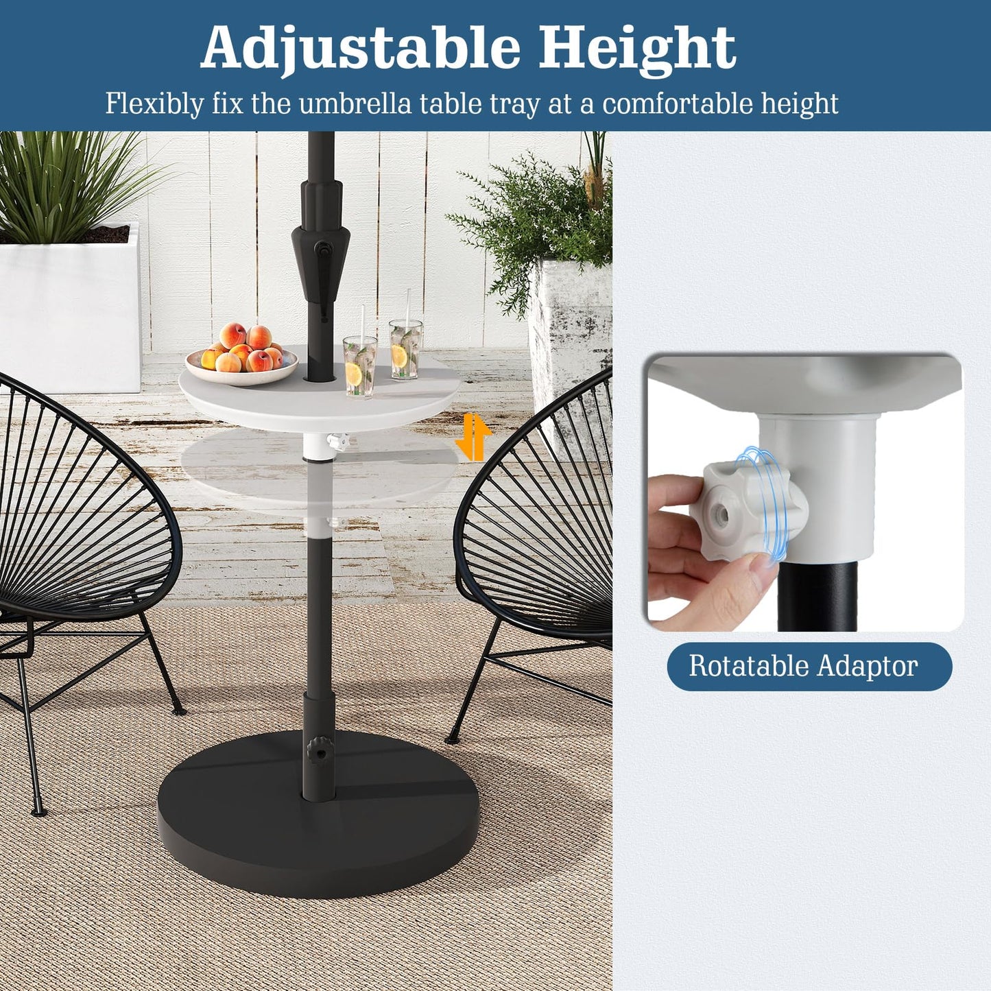 Outdoor Umbrella Table, Adjustable Round Parasol Table Cup Holder
