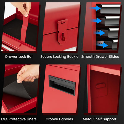 2 in 1 Lockable Metal Tool Chest with Removable Top Cabinet (with Adjustable Shelf)