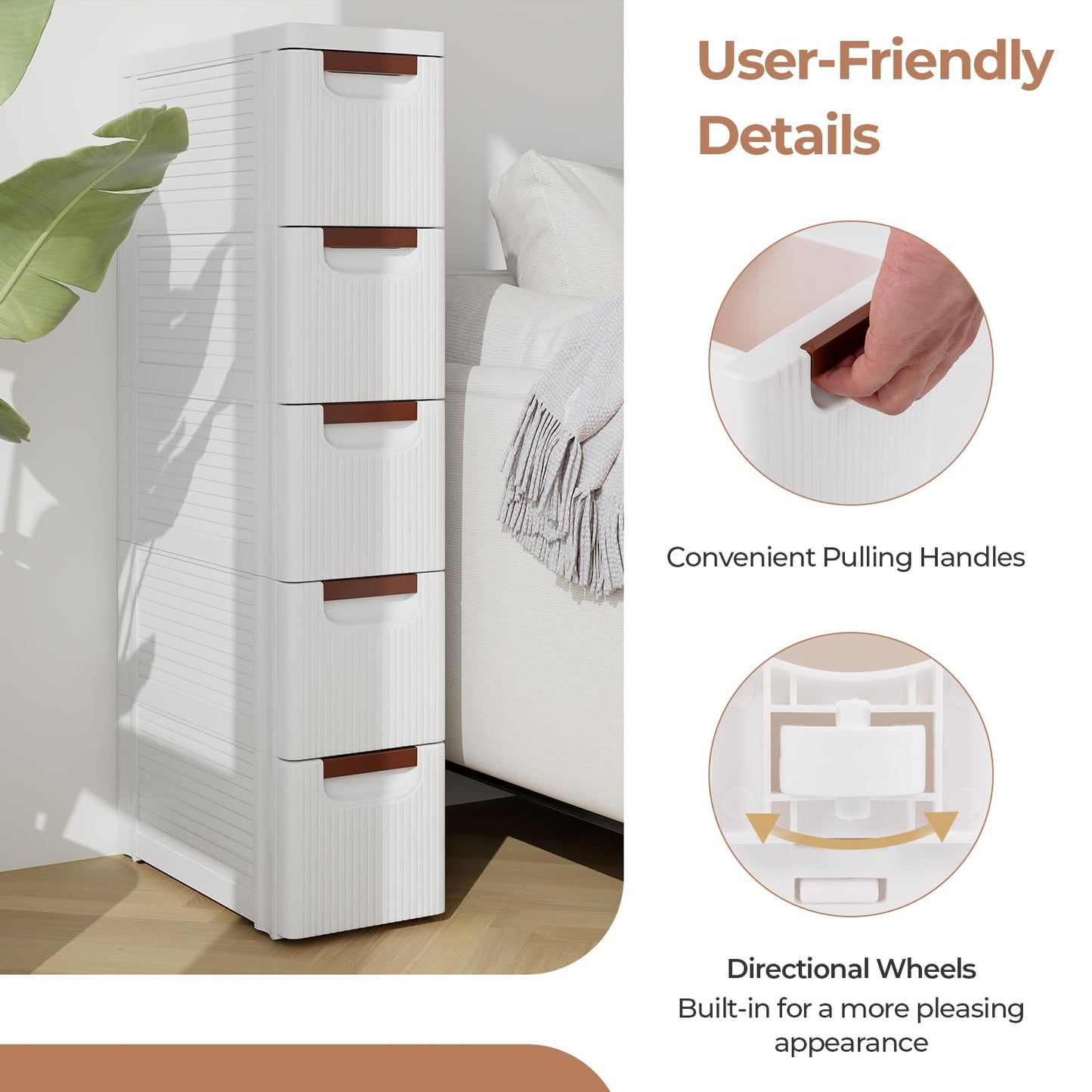 3/4/5-Drawer Narrow Storage Cabinet for Small Space