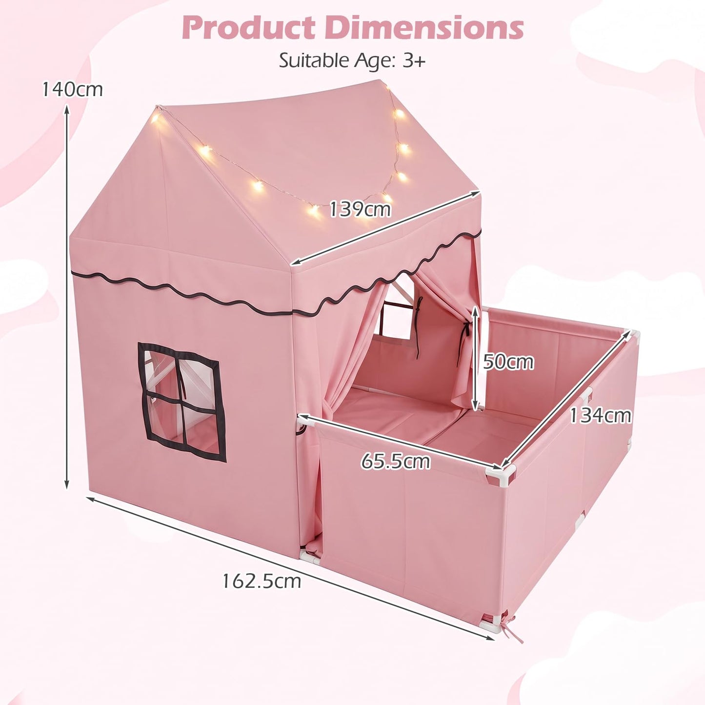 Kids Play Tent with Playpen, Star Lights, Cushion Mat