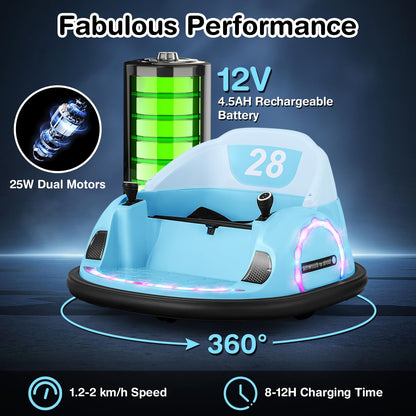 12V Kids Bumper Car with Joysticks Remote Control for Toddlers 18+ Months Old