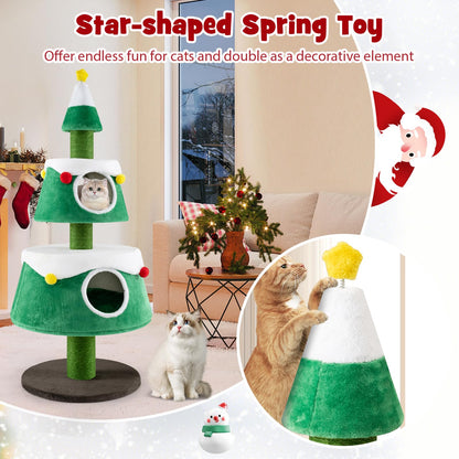 153cm Christmas Tree Shape Cats Tower with 2 Condos