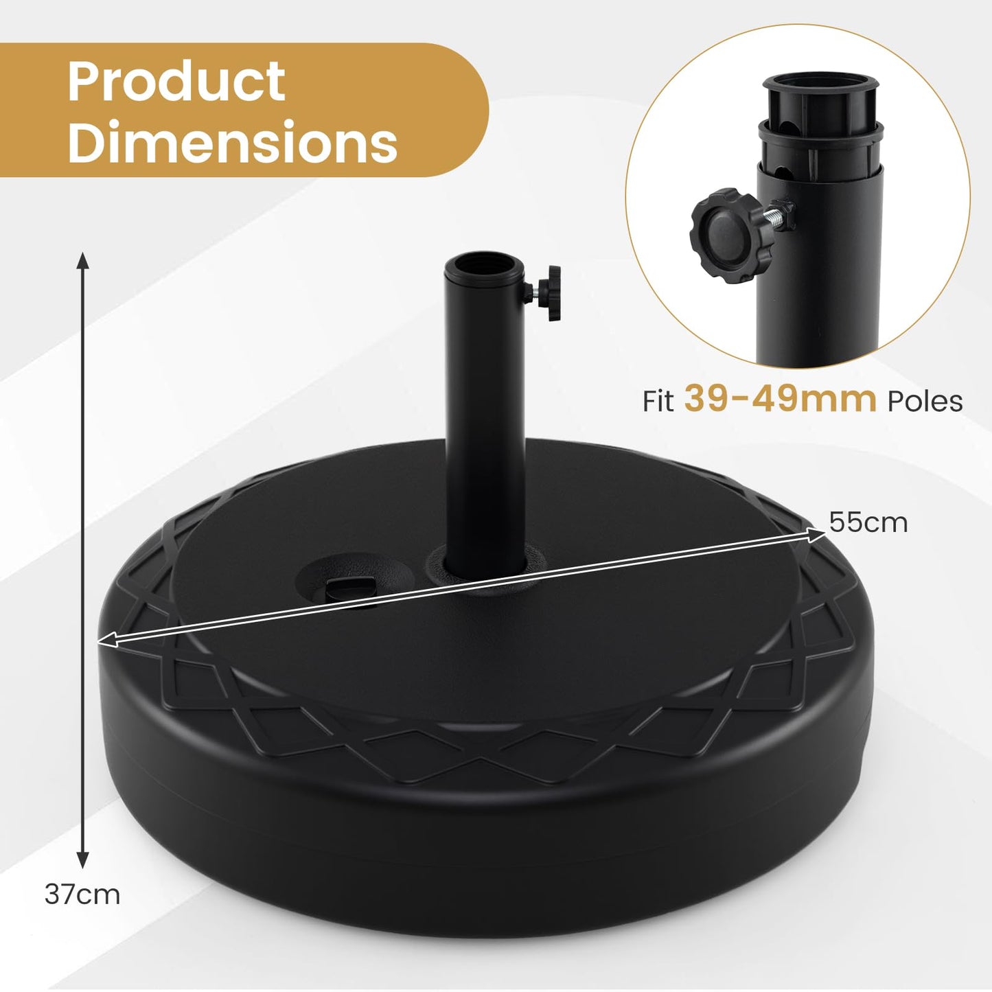 Round Parasol Base, 30kg Water and Sand Fillable Patio Umbrella Holder