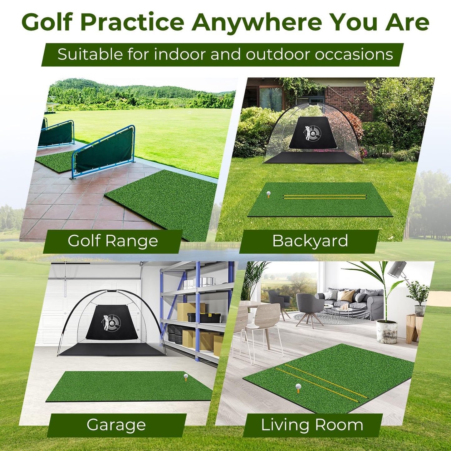 Premium Golf Practice Hitting Mat 3-In-1 with Synthetic Grass Turf