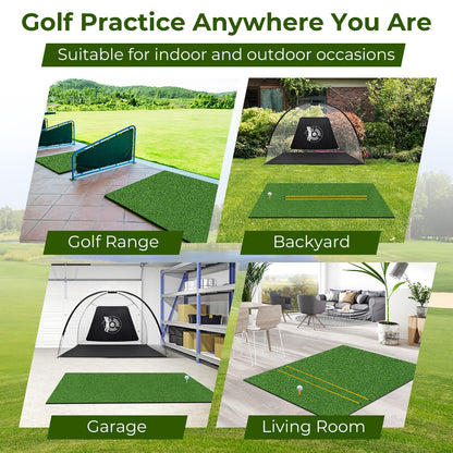 Premium Golf Practice Hitting Mat 3-In-1 with Synthetic Grass Turf