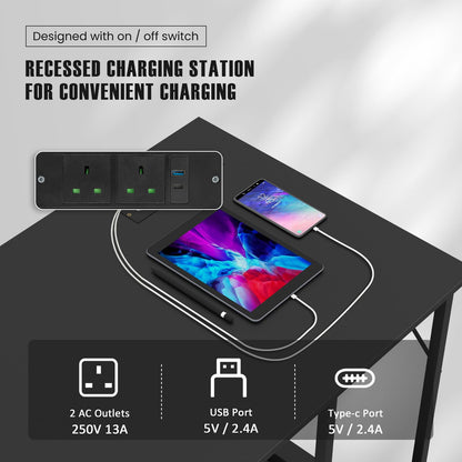 140 x 60 CM Computer Desk with Charging Station Home Office PC Desk with 4 Power Outlets and 2 USB Ports