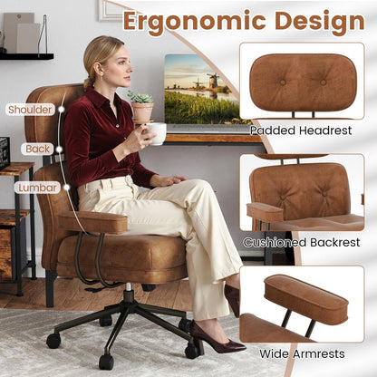 Ergonomic Home Office Chair Mid Century Modern Computer Desk Chair with Wide Tufted Seat