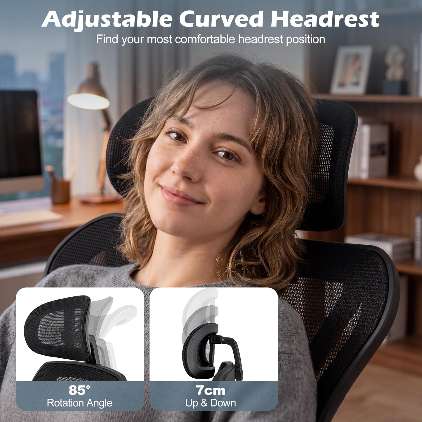 Ergonomic Mesh Office Chair with 2D Headrest and Retractable Footrest