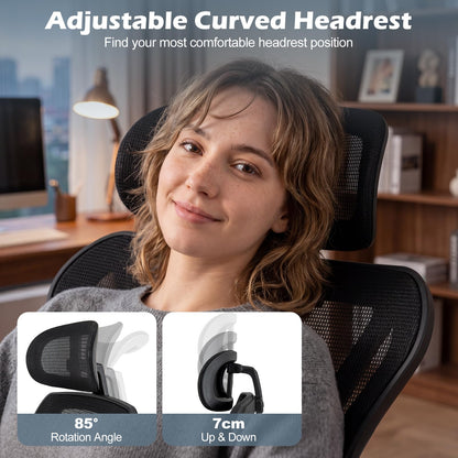 Ergonomic Mesh Office Chair with 2D Headrest and Retractable Footrest