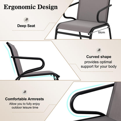 Outdoor Dining Chairs Set of 2 with Breathable Backrest & Seat and Armrests