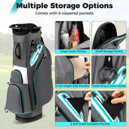 Giantex Golf Cart Bag Golf Trolley Bag with 14 Way Dividers Cooler Pocket Adjustable Shoulder Strap Rain Hood