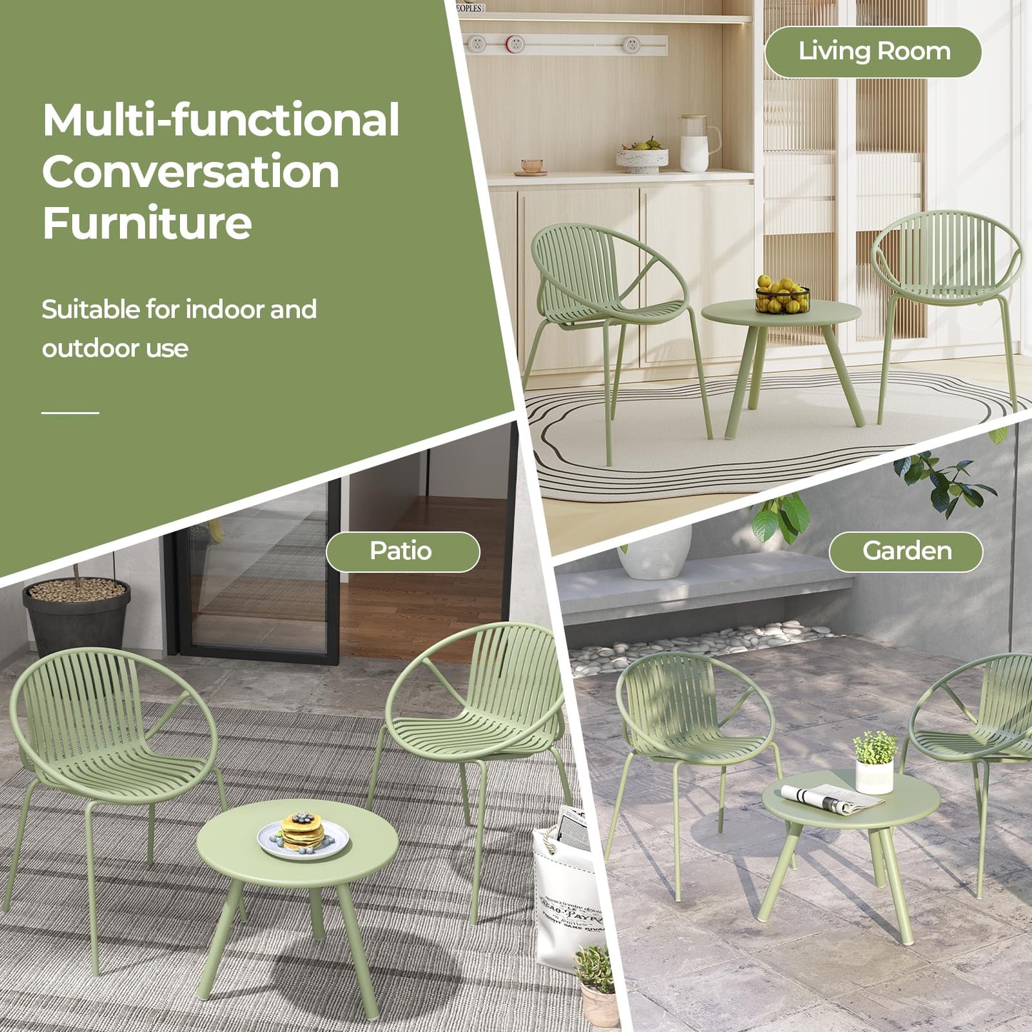 All Weather PP Patio Conversation 3 Pieces Bistro Set with Round Coffee table