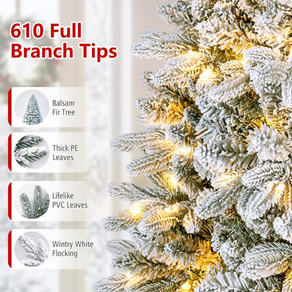 6 FT Half Artificial Christmas Tree, Snow-Flocked Hinged Xmas Tree