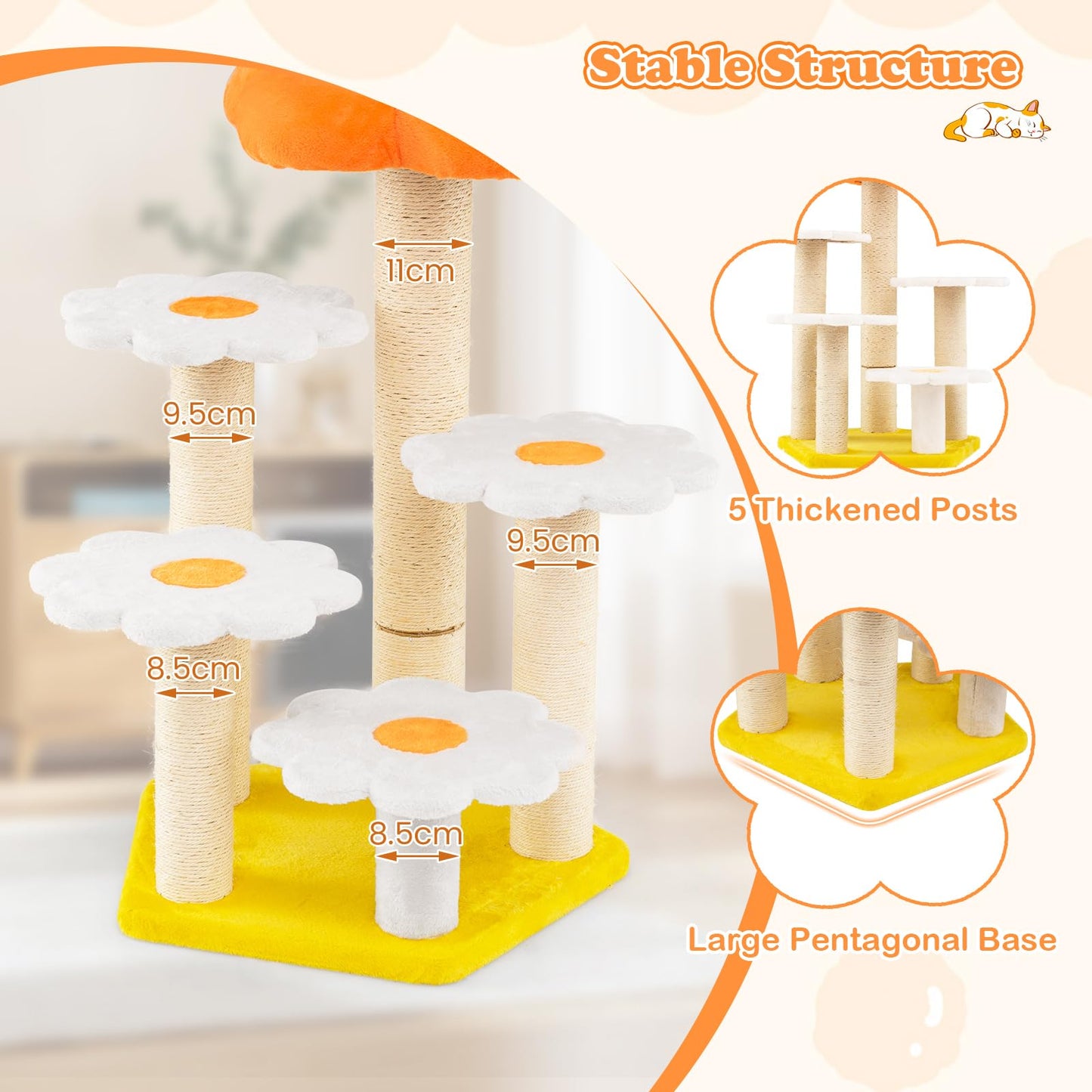 Cute Flower Cat Tree Kitty Tower with Sisal Scratching Posts