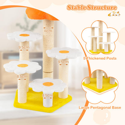 Cute Flower Cat Tree Kitty Tower with Sisal Scratching Posts