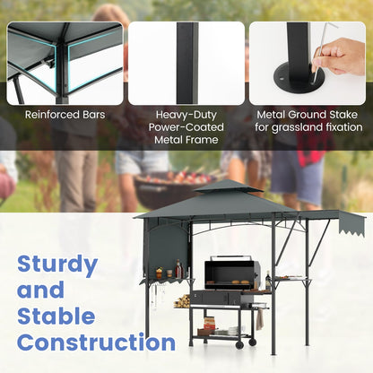 398 x 153 cm Grill Gazebo with Dual Side Awnings and Adjustable Shadow