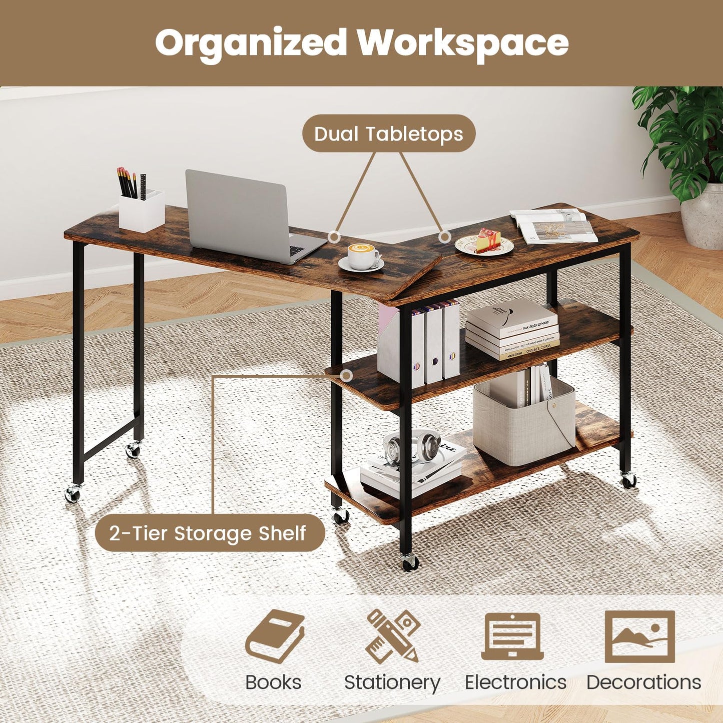 360° Free Rotating Sofa Side Table with Swivel and Sliding Tabletop
