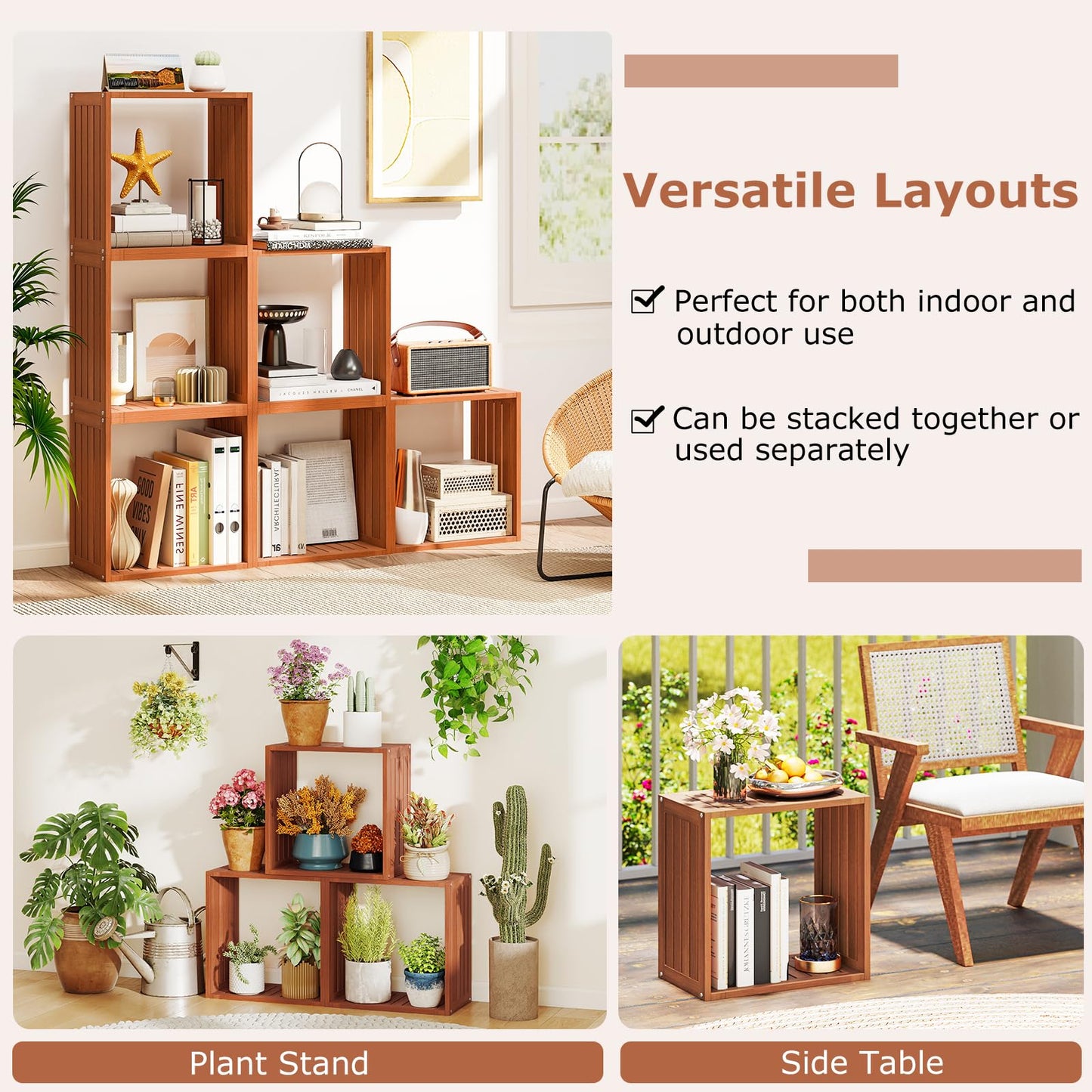 Cube Bookcase Set of 3, Stackable Bookshelf Storage Organizer
