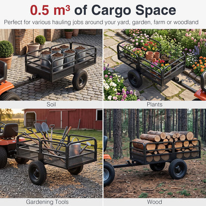 700 KG Capacity 0.5 m³ Heavy Duty Metal Dump Cart Trailer for ATV UTV Tractor