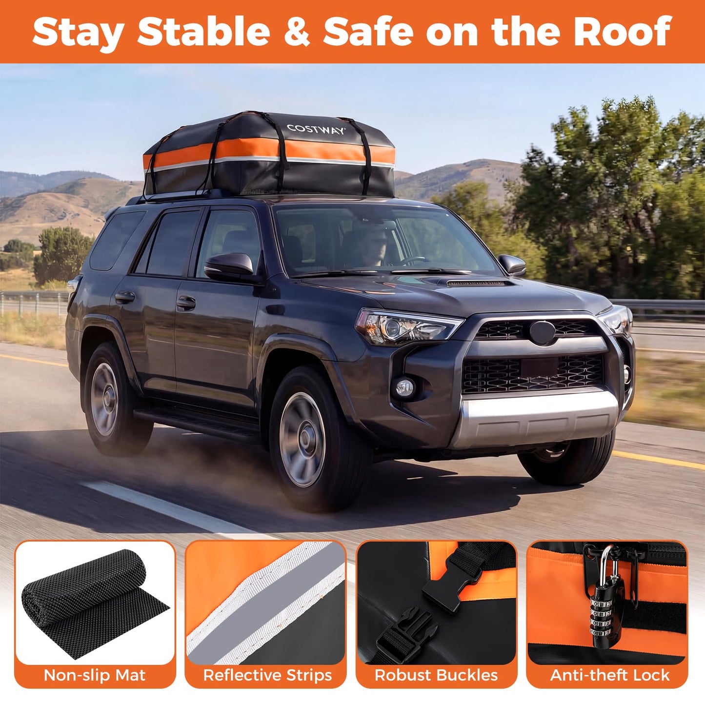 15/21 Cubic Feet Car Roof Bag, 100% Waterproof Roofing Cargo Carrier with Anti-Slip Mat