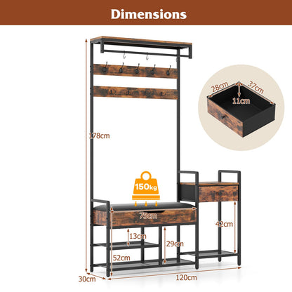 Freestanding Coat Rack with Shoe Rack and Storage Shelf