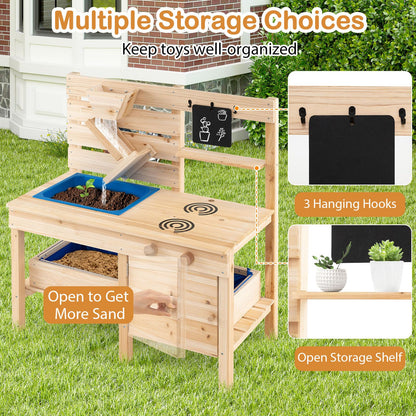 Mud Kitchen, Fir Wood Kids Play Kitchen with Detachable Sandbox