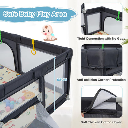 Toddler Mesh Play Pen with Mat, Pull Rings