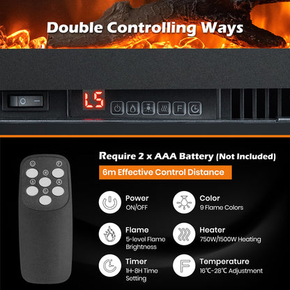 Linear Electric Fireplace with Log and Crystal Decor and Remote Contro